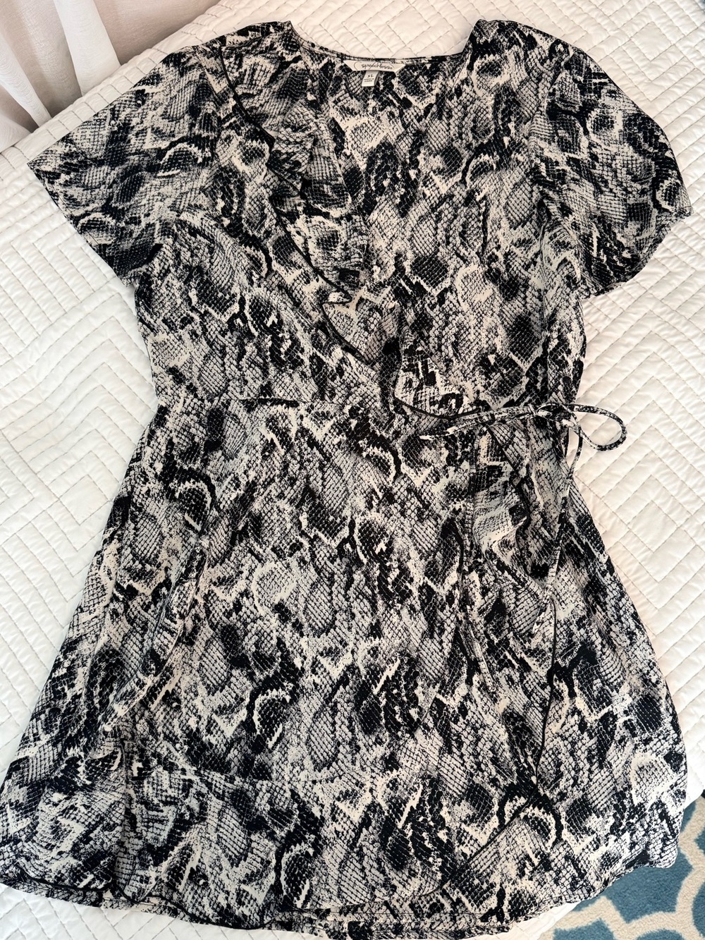 Snakeskin print ruffle mini dress